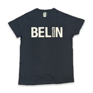 T-shirt taglio classico con la famosa espressione genovese BELIN. Colore blue navy con scritta bianca